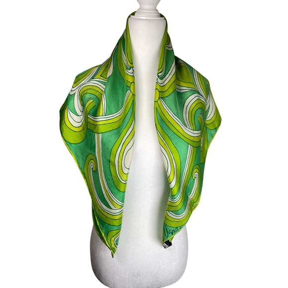 Vera Neumann Accessories - Vera Neumann Vintage Silk Scarf Green Psychedelic Swirl Gold-Piece Collection